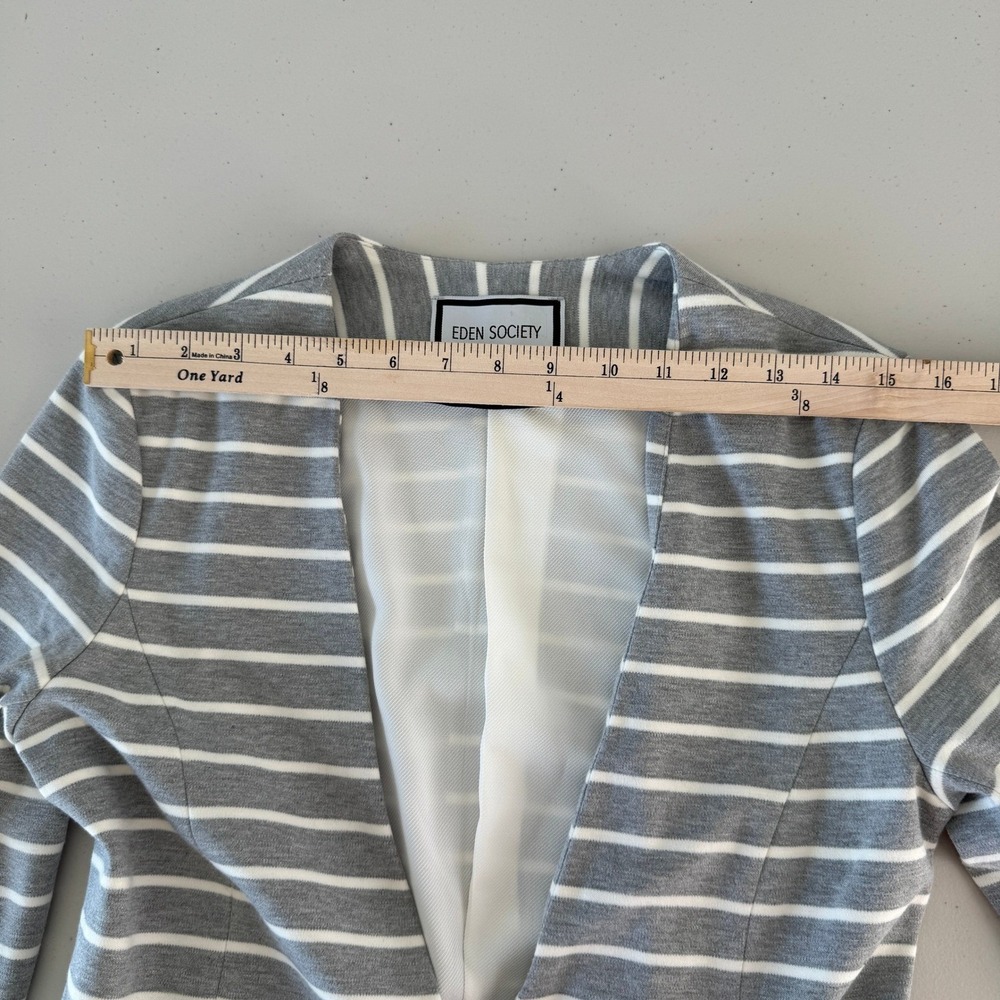 Eden Society Blazer Womens Small Gray White Striped Cotton Blend Knit Workwear - Picture 13 of 14